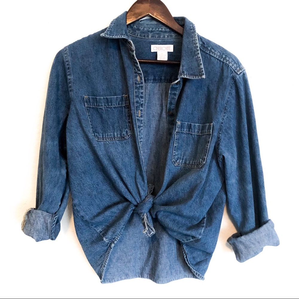 Cherokee vintage denim long sleeve button down